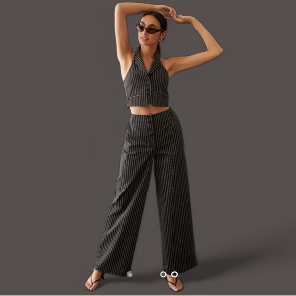 Anthropologie Maeve Pinstripe Wide Leg Trousers Size 6